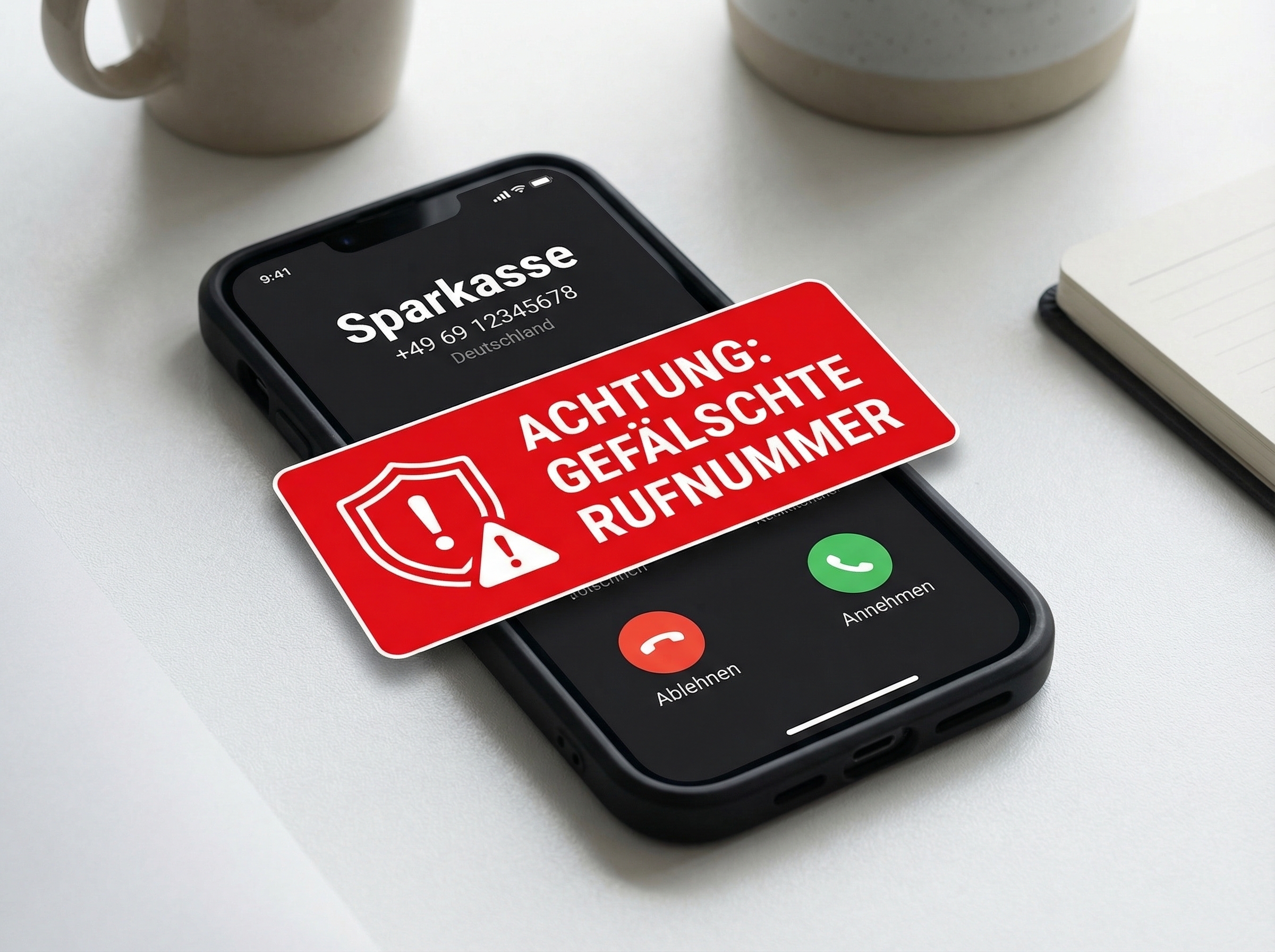 Smartphone mit gefälschter Bankrufnummer im Display