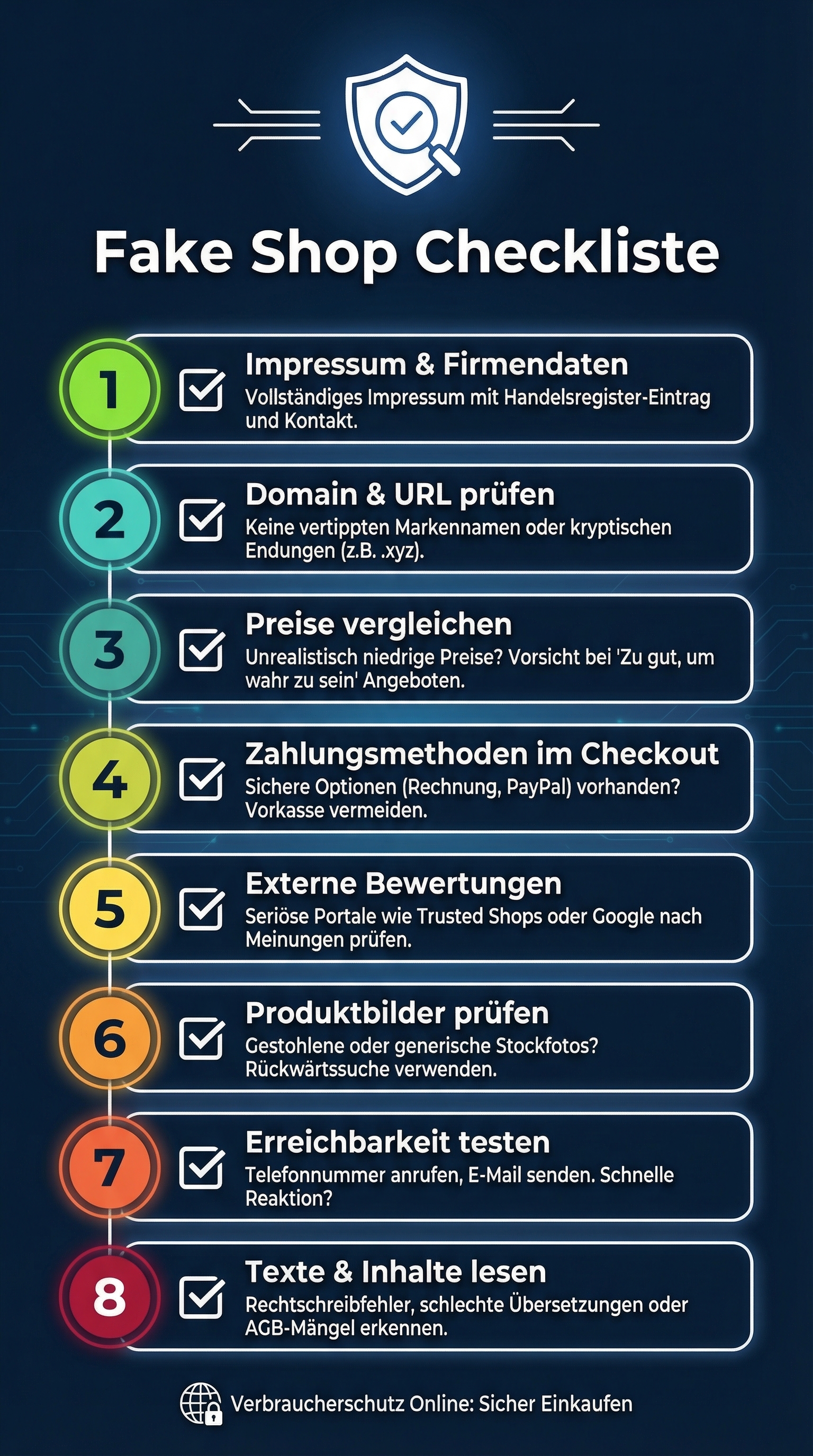 Checkliste mit acht Prüfpunkten für Online-Shops