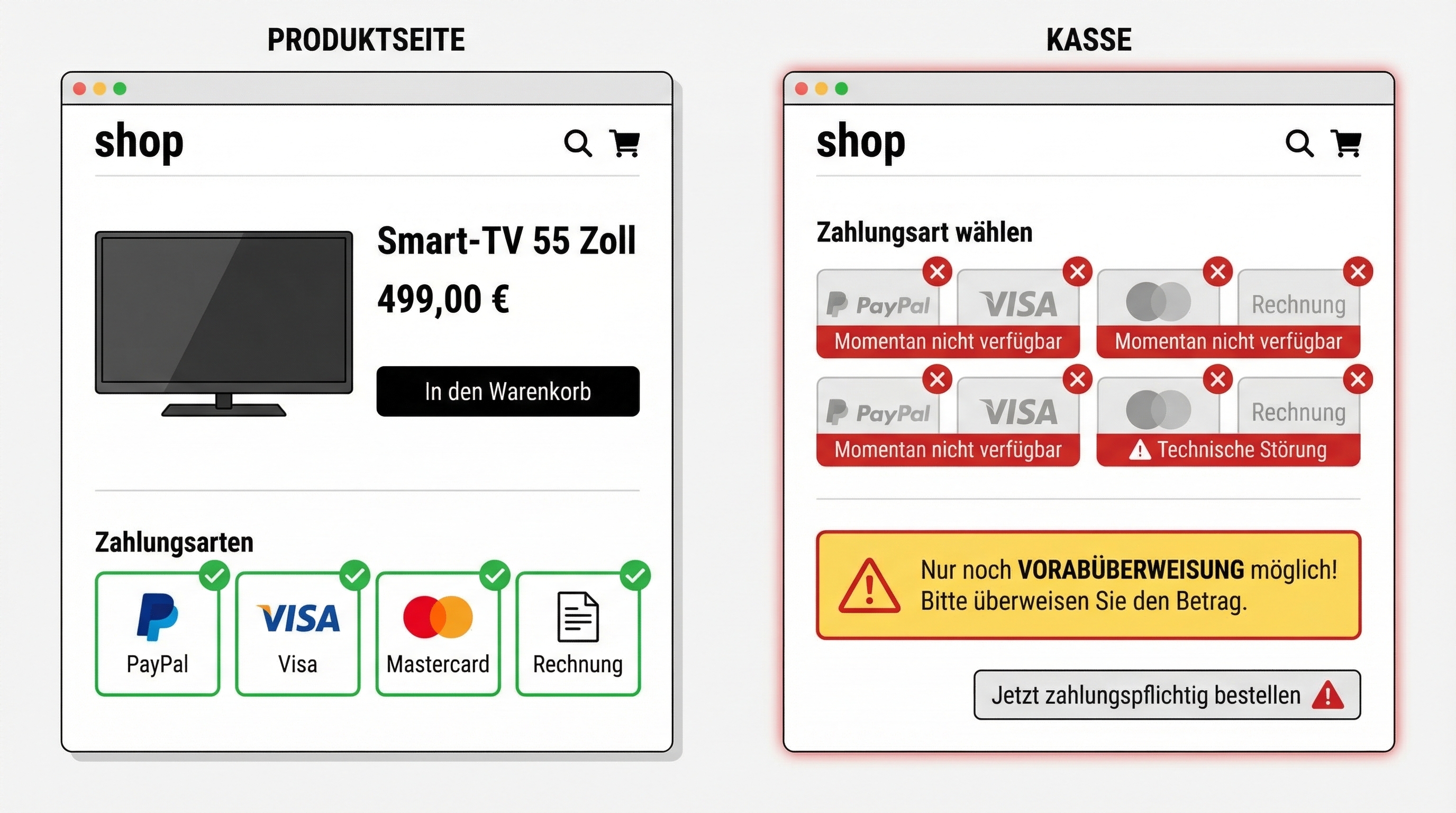 Beispiel eines Fake-Shop-Checkouts mit nur Vorkasse