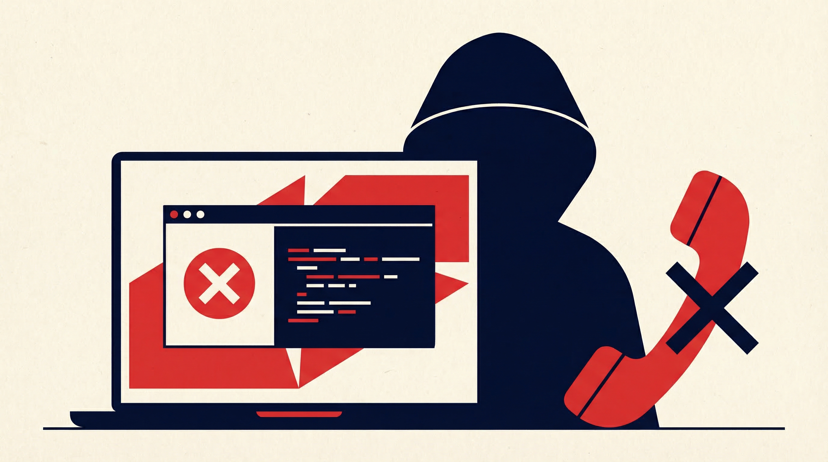 Microsoft Support Betrug: Laptop mit Fake-Warnung und Betr?ger-Silhouette