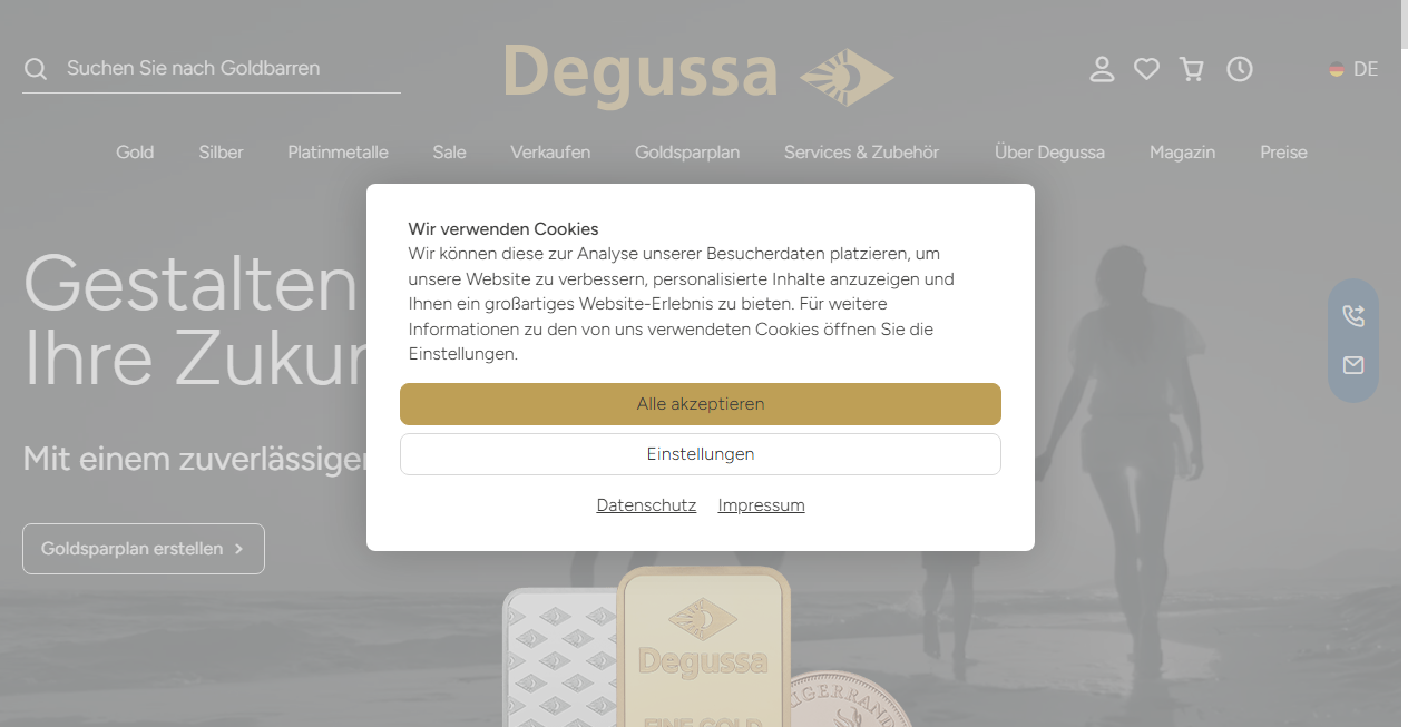 Screenshot von degussa-store.de