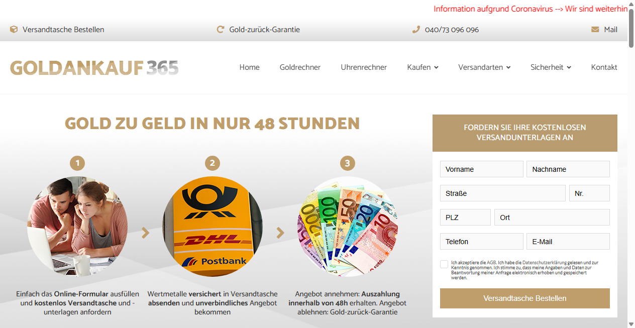 Fake-Shop Warnung: Fake Shop Warnung: goldankauf365.de (2026)