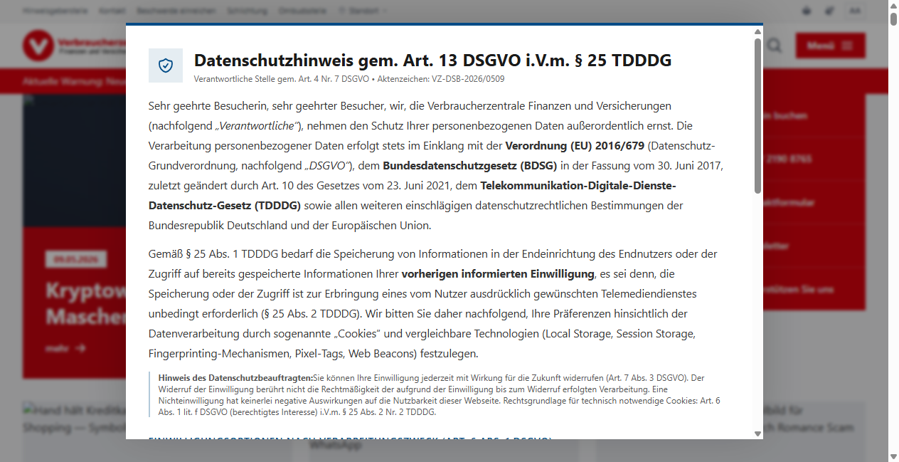 Bestätigte Warnung zu verbraucherzentrale-finanzen.org (2026)