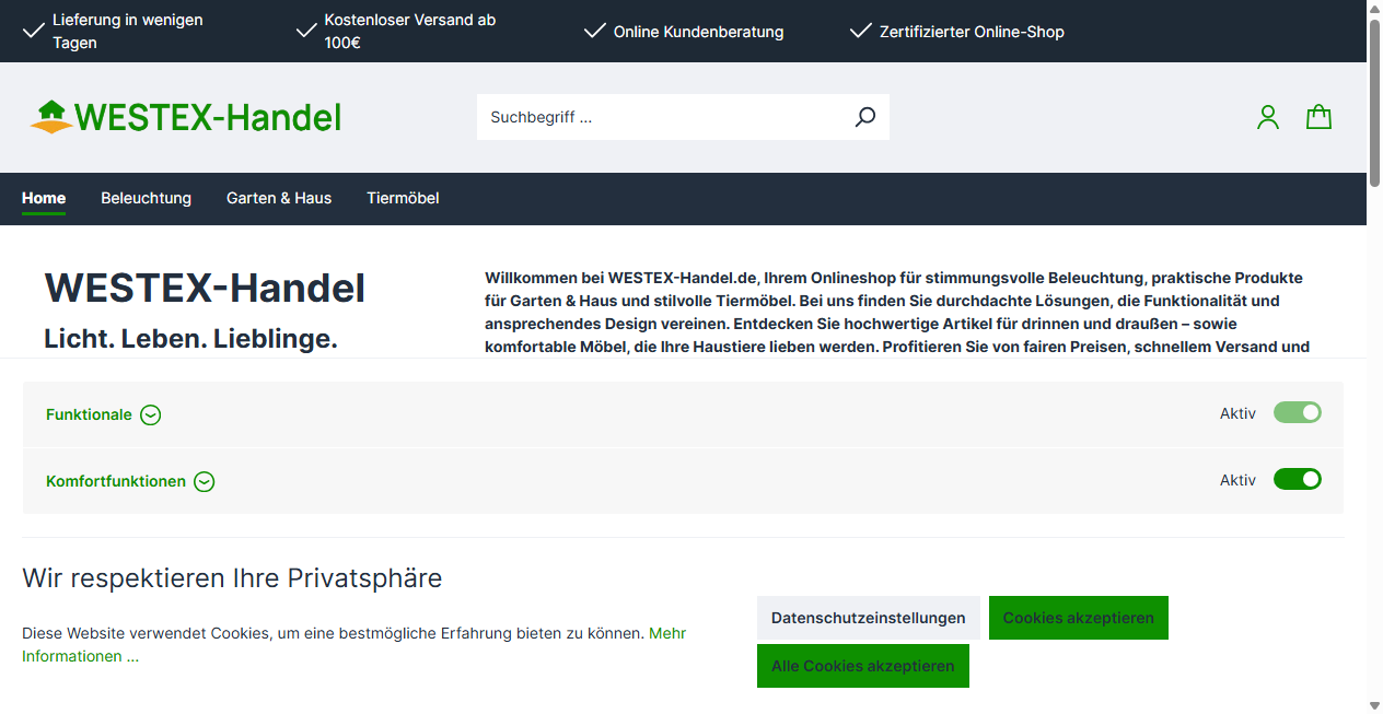 Screenshot von westex-handel.de
